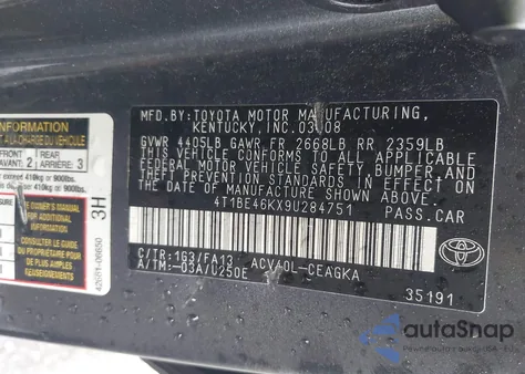 2009 Toyota Camry Xle from USA, damaged, VIN 4T1BE46KX9U284751